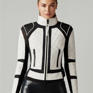 BLANC NOIR GENUINE LEATHER MESH MOTO JACKET W/LACE UP BACK